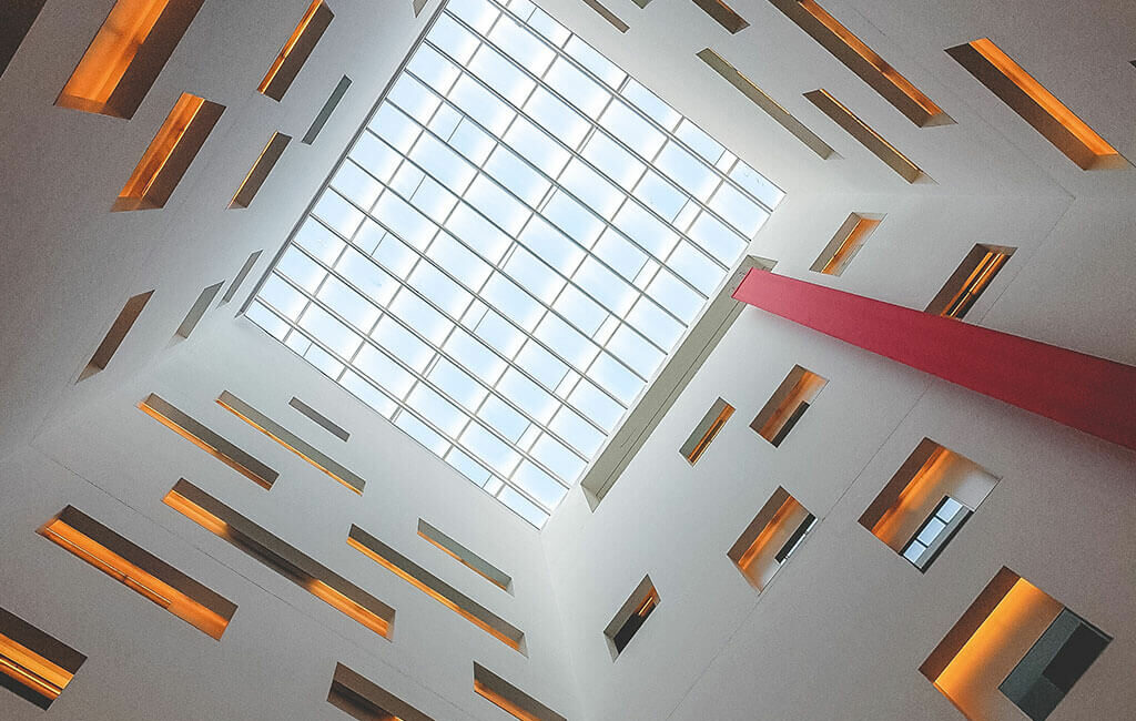 A view of the ceiling from below, looking up.