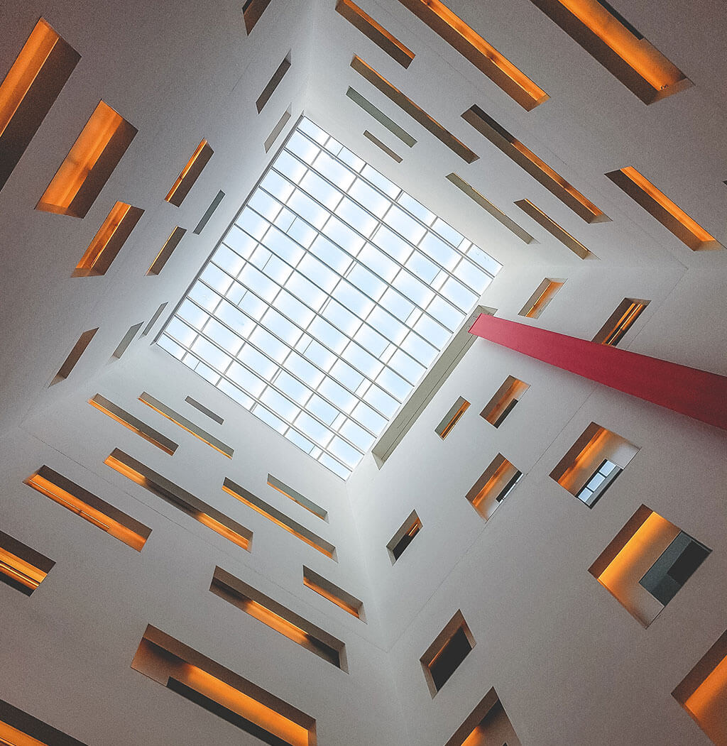 A view of the ceiling from below, looking up.